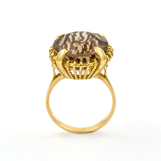 Ring aus 750 Gelbgold mit Rauchquarz, nachhaltiger second hand Schmuck perfekt aufgearbeitet