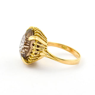 Ring aus 750 Gelbgold mit Rauchquarz, nachhaltiger second hand Schmuck perfekt aufgearbeitet