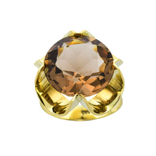 Ring aus 585 Gelbgold mit Rauchquarz, nachhaltiger second hand Schmuck perfekt aufgearbeitet