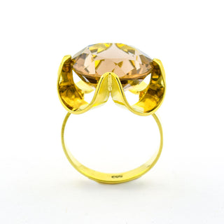 Ring aus 585 Gelbgold mit Rauchquarz, nachhaltiger second hand Schmuck perfekt aufgearbeitet