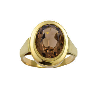 Ring aus 585 Gelbgold mit Rauchquarz, nachhaltiger second hand Schmuck perfekt aufgearbeitet