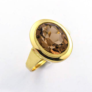 Ring aus 585 Gelbgold mit Rauchquarz, nachhaltiger second hand Schmuck perfekt aufgearbeitet