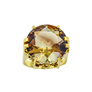 Ring aus 585 Gelbgold mit Rauchquarz, nachhaltiger second hand Schmuck perfekt aufgearbeitet