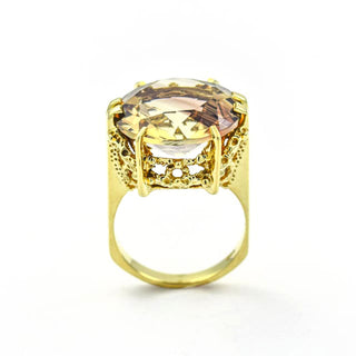Ring aus 585 Gelbgold mit Rauchquarz, nachhaltiger second hand Schmuck perfekt aufgearbeitet