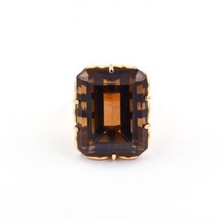 Ring aus 585 Gelbgold mit Rauchquarz, nachhaltiger second hand Schmuck perfekt aufgearbeitet