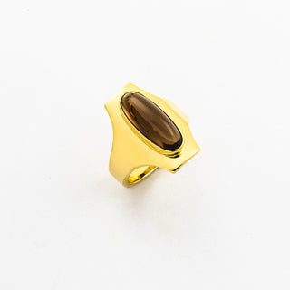 Ring aus 585 Gelbgold mit Rauchquarz, nachhaltiger second hand Schmuck perfekt aufgearbeitet