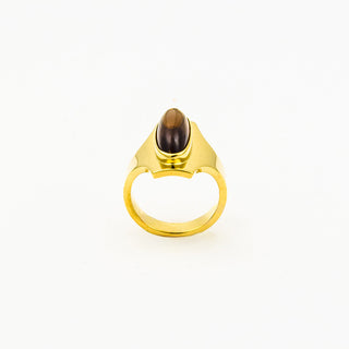 Ring aus 585 Gelbgold mit Rauchquarz, nachhaltiger second hand Schmuck perfekt aufgearbeitet