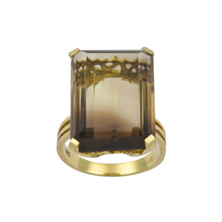 Ring aus 585 Gelbgold mit Rauchquarz, hochwertiger second hand Schmuck perfekt aufgearbeitet