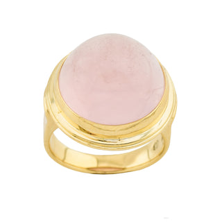 Ring aus 585 Gelbgold mit Rosenquarz, nachhaltiger second hand Schmuck perfekt aufgearbeitet