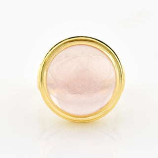 Ring aus 585 Gelbgold mit Rosenquarz, nachhaltiger second hand Schmuck perfekt aufgearbeitet