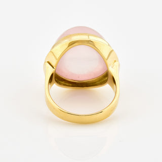 Ring aus 585 Gelbgold mit Rosenquarz, nachhaltiger second hand Schmuck perfekt aufgearbeitet