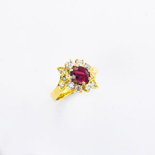 Rubinring aus 585 Gelbgold mit Brillant, nachhaltiger second hand Schmuck perfekt aufgearbeitet