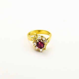 Rubinring aus 585 Gelbgold mit Brillant, nachhaltiger second hand Schmuck perfekt aufgearbeitet