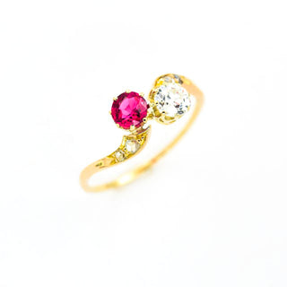 Rubinring aus 585 Gelbgold mit Brillant, nachhaltiger second hand Schmuck perfekt aufgearbeitet