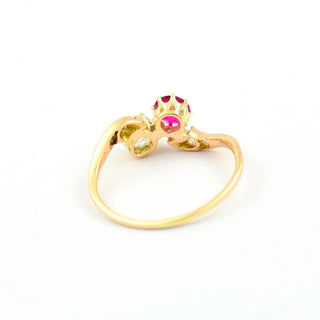 Rubinring aus 585 Gelbgold mit Brillant, nachhaltiger second hand Schmuck perfekt aufgearbeitet