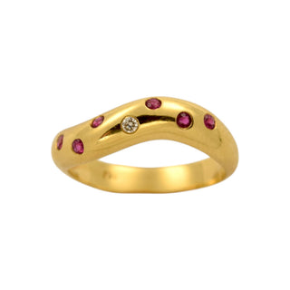 Rubinring aus 750 Gelbgold mit Brillant, nachhaltiger second-hand Schmuck perfekt aufgearbeitet