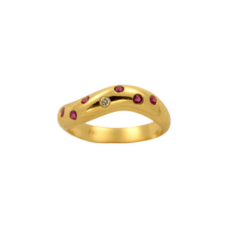 Rubinring aus 750 Gelbgold mit Brillant, nachhaltiger second-hand Schmuck perfekt aufgearbeitet