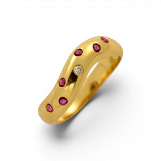 Rubinring aus 750 Gelbgold mit Brillant, nachhaltiger second-hand Schmuck perfekt aufgearbeitet