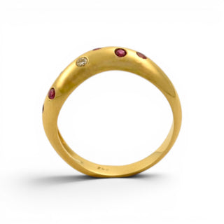 Rubinring aus 750 Gelbgold mit Brillant, nachhaltiger second-hand Schmuck perfekt aufgearbeitet