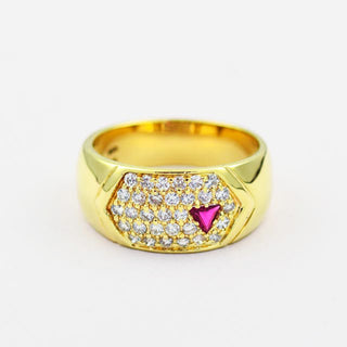 Rubinring aus 585 Gelbgold mit Brillant, nachhaltiger second hand Schmuck perfekt aufgearbeitet