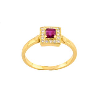 Rubinring aus 750 Gelbgold mit Brillant, nachhaltiger second hand Schmuck perfekt aufgearbeitet