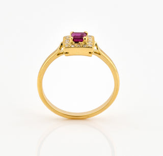 Rubinring aus 750 Gelbgold mit Brillant, nachhaltiger second hand Schmuck perfekt aufgearbeitet