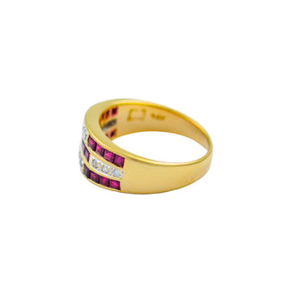 Rubinring aus 585 Gelbgold mit Brillant, nachhaltiger second hand Schmuck perfekt aufgearbeitet