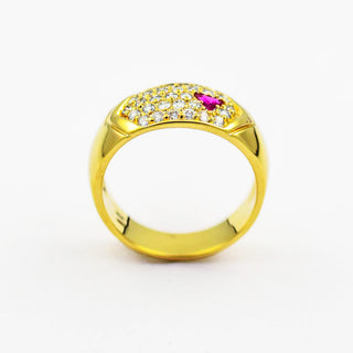 Rubinring aus 585 Gelbgold mit Brillant, nachhaltiger second hand Schmuck perfekt aufgearbeitet