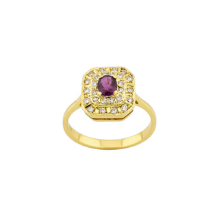 Rubinring aus 585 Gelbgold mit Diamant, nachhaltiger second-hand Schmuck perfekt aufgearbeitet