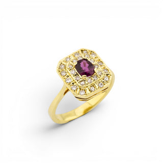Rubinring aus 585 Gelbgold mit Diamant, nachhaltiger second-hand Schmuck perfekt aufgearbeitet