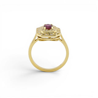 Rubinring aus 585 Gelbgold mit Diamant, nachhaltiger second-hand Schmuck perfekt aufgearbeitet