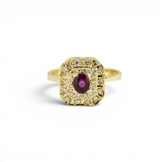 Rubinring aus 585 Gelbgold mit Diamant, nachhaltiger second-hand Schmuck perfekt aufgearbeitet