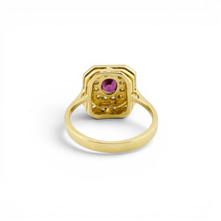Rubinring aus 585 Gelbgold mit Diamant, nachhaltiger second-hand Schmuck perfekt aufgearbeitet