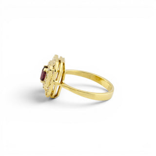 Rubinring aus 585 Gelbgold mit Diamant, nachhaltiger second-hand Schmuck perfekt aufgearbeitet
