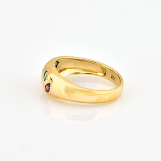 Rubinring aus 585 Gelbgold mit Saphir und Smaragd, nachhaltiger second hand Schmuck perfekt aufgearbeitet