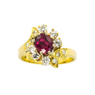 Rubinring aus 585 Gelbgold mit Brillant, nachhaltiger second hand Schmuck perfekt aufgearbeitet