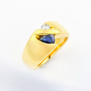 Saphirring aus 750 Gelbgold mit Brillant, nachhaltiger second hand Schmuck perfekt aufgearbeitet
