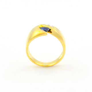 Saphirring aus 750 Gelbgold mit Brillant, nachhaltiger second hand Schmuck perfekt aufgearbeitet