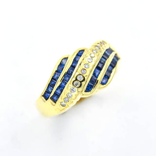 Saphirring aus 750 Gelbgold mit Brillant, nachhaltiger second hand Schmuck perfekt aufgearbeitet