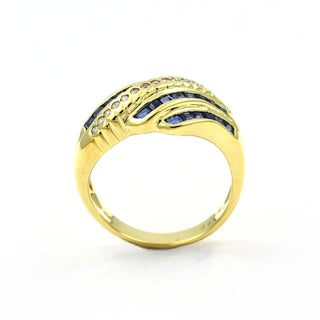 Saphirring aus 750 Gelbgold mit Brillant, nachhaltiger second hand Schmuck perfekt aufgearbeitet