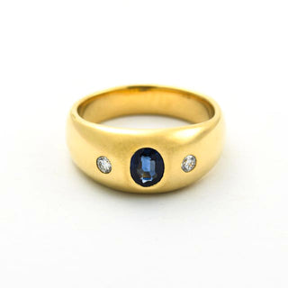 Saphirring aus 750 Gelbgold mit Brillant, nachhaltiger second hand Schmuck perfekt aufgearbeitet