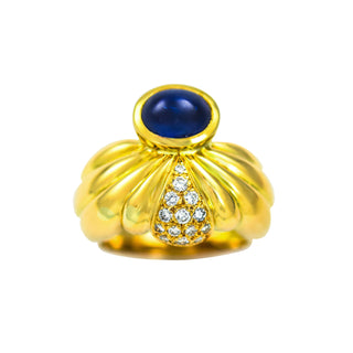 Saphirring aus 750 Gelbgold mit Brillant, nachhaltiger second hand Schmuck perfekt aufgearbeitet