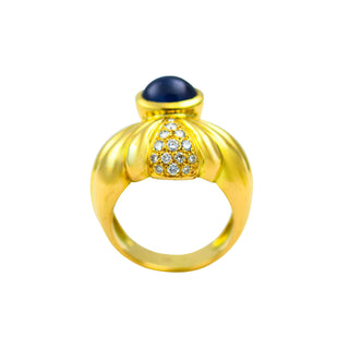 Saphirring aus 750 Gelbgold mit Brillant, nachhaltiger second hand Schmuck perfekt aufgearbeitet