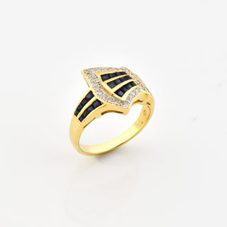 Saphirring aus 750 Gelbgold mit Brillant, nachhaltiger second hand Schmuck perfekt aufgearbeitet