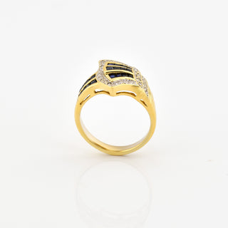 Saphirring aus 750 Gelbgold mit Brillant, nachhaltiger second hand Schmuck perfekt aufgearbeitet