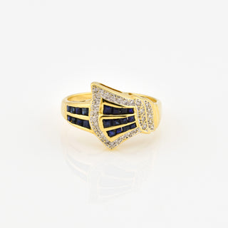 Saphirring aus 750 Gelbgold mit Brillant, nachhaltiger second hand Schmuck perfekt aufgearbeitet