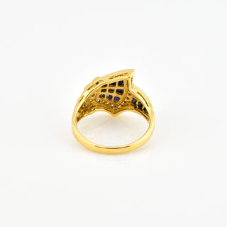 Saphirring aus 750 Gelbgold mit Brillant, nachhaltiger second hand Schmuck perfekt aufgearbeitet