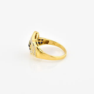 Saphirring aus 750 Gelbgold mit Brillant, nachhaltiger second hand Schmuck perfekt aufgearbeitet
