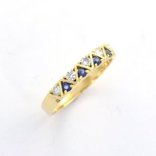 Saphirring aus 585 Gelbgold mit Brillant, nachhaltiger second hand Schmuck perfekt aufgearbeitet