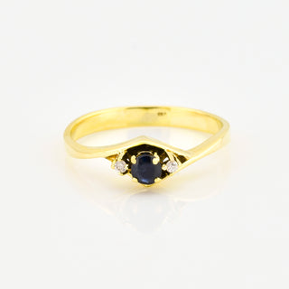 Saphirring aus 585 Gelbgold mit Brillant, nachhaltiger second hand Schmuck perfekt aufgearbeitet